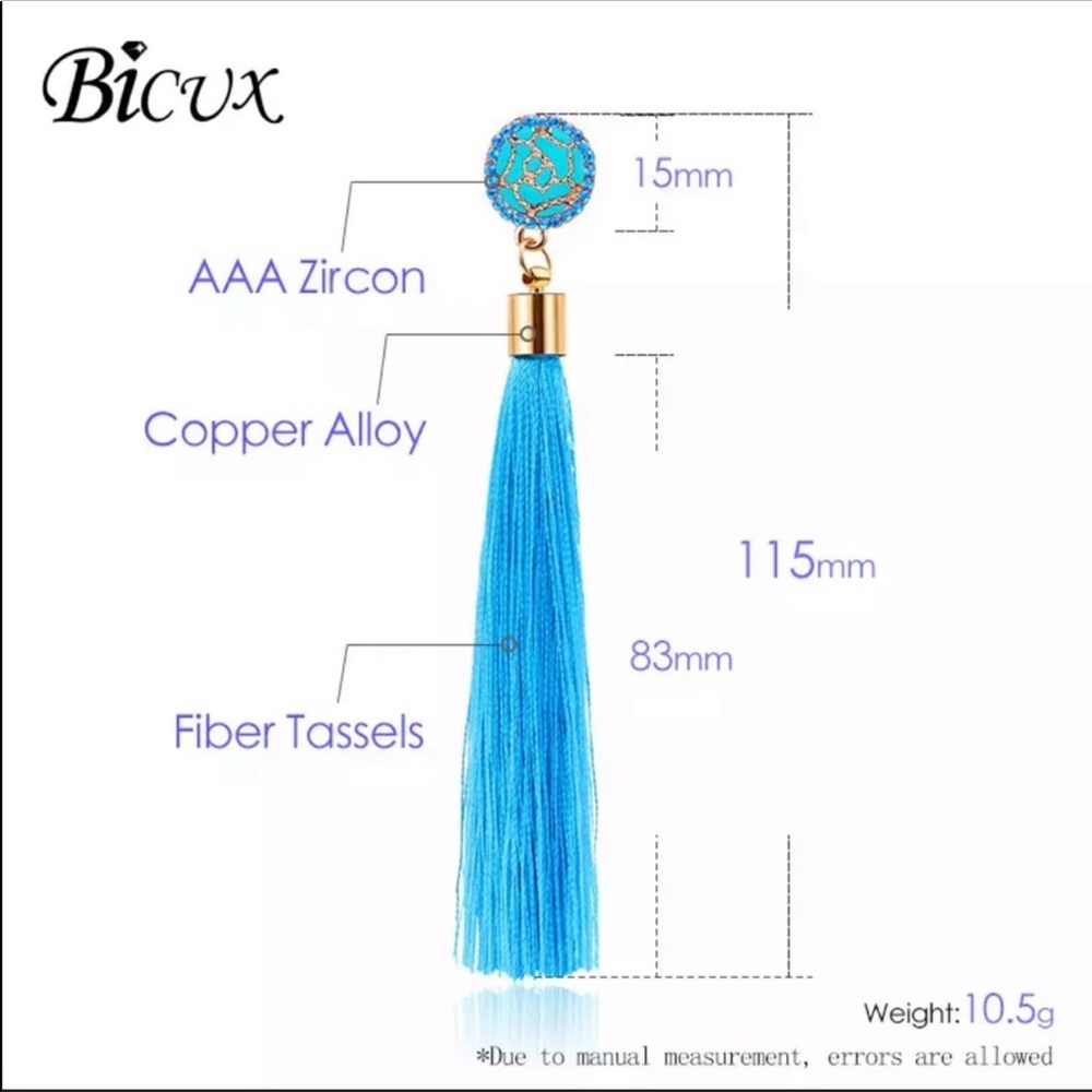 NWT Bohemian Tassel Crystal long earrings - Picture 2 of 2